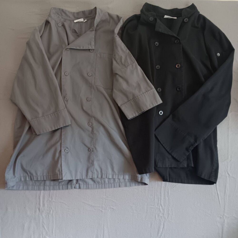 TWO Chef Works Mens XL Jacket Gray Black Chef Coat Double Breasted Workwear Pro